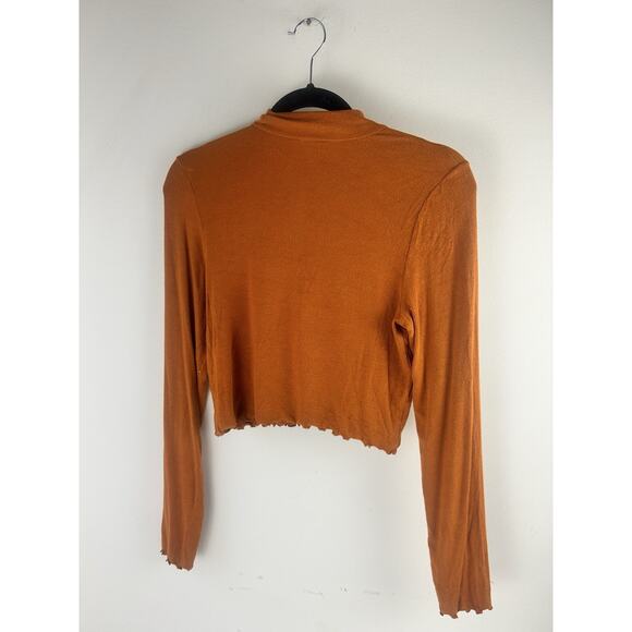 Wilfred Long Sleeve Mock Neck Top Size Large Orange Modal Ribbed Stretch - Picture 9 of 11